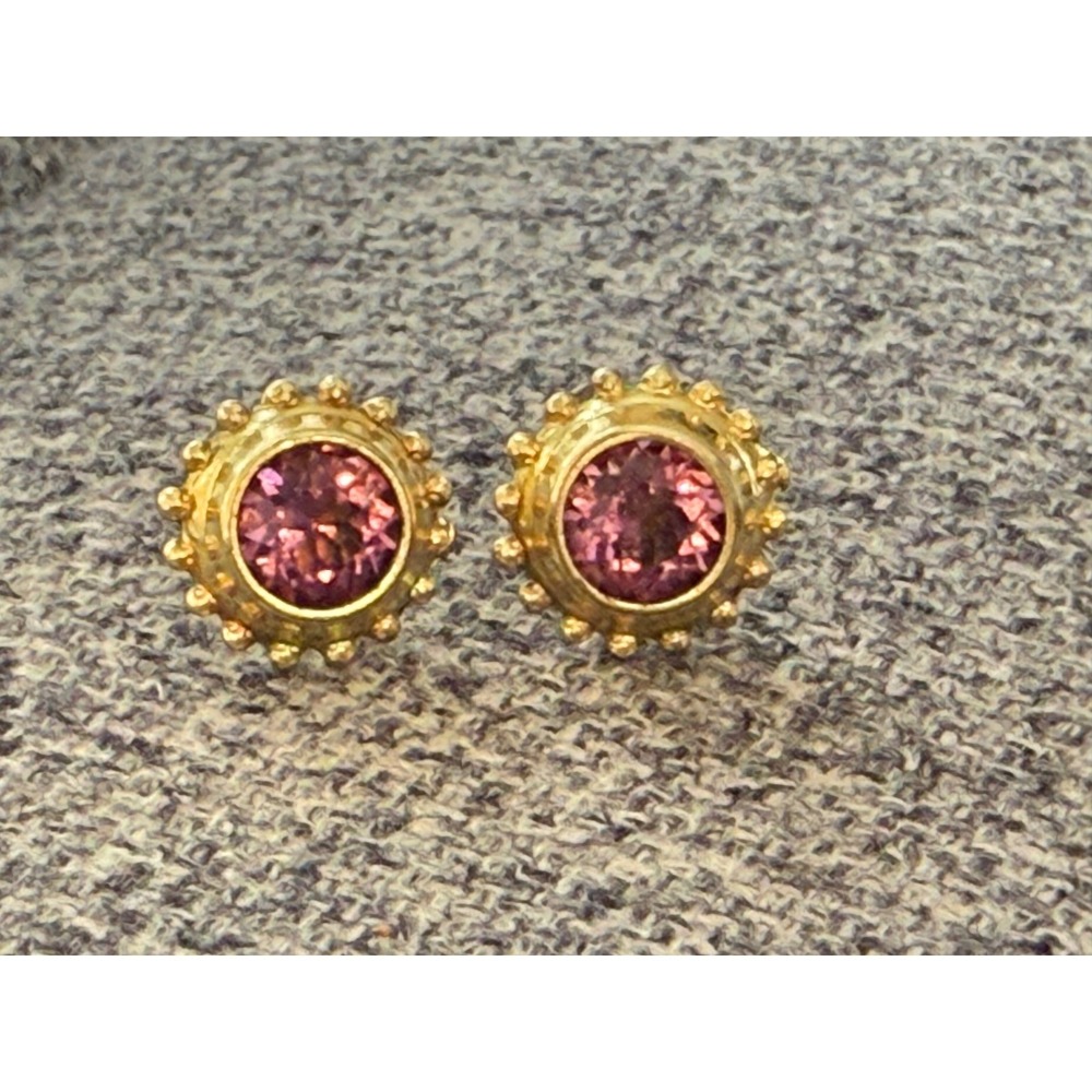 Vintage Purple‎ Stud Earrings Gold 1980s Glass Amethyst Look Retro Costume